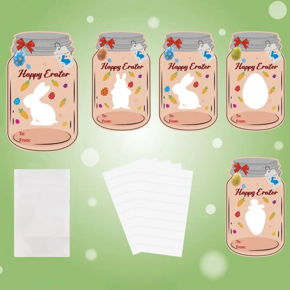 Easter Theme Greeting Card Easter Party Drift Bottle Greeting Cards Bunny Egg Pattern Exchange Cards for Kids Classroom Party