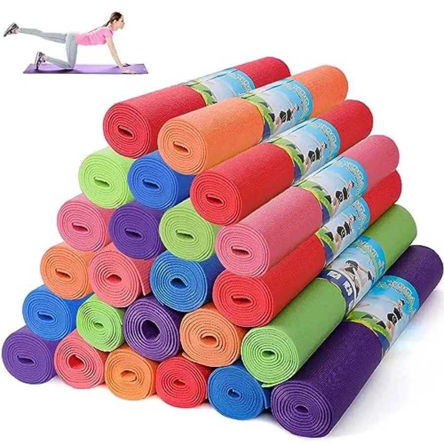 

24 Pcs Yoga Mats Bulk - Non Slip, Lightweight Professional Colorful Exercise Mats for Yoga, Pilates, Fitness and Floor Workout