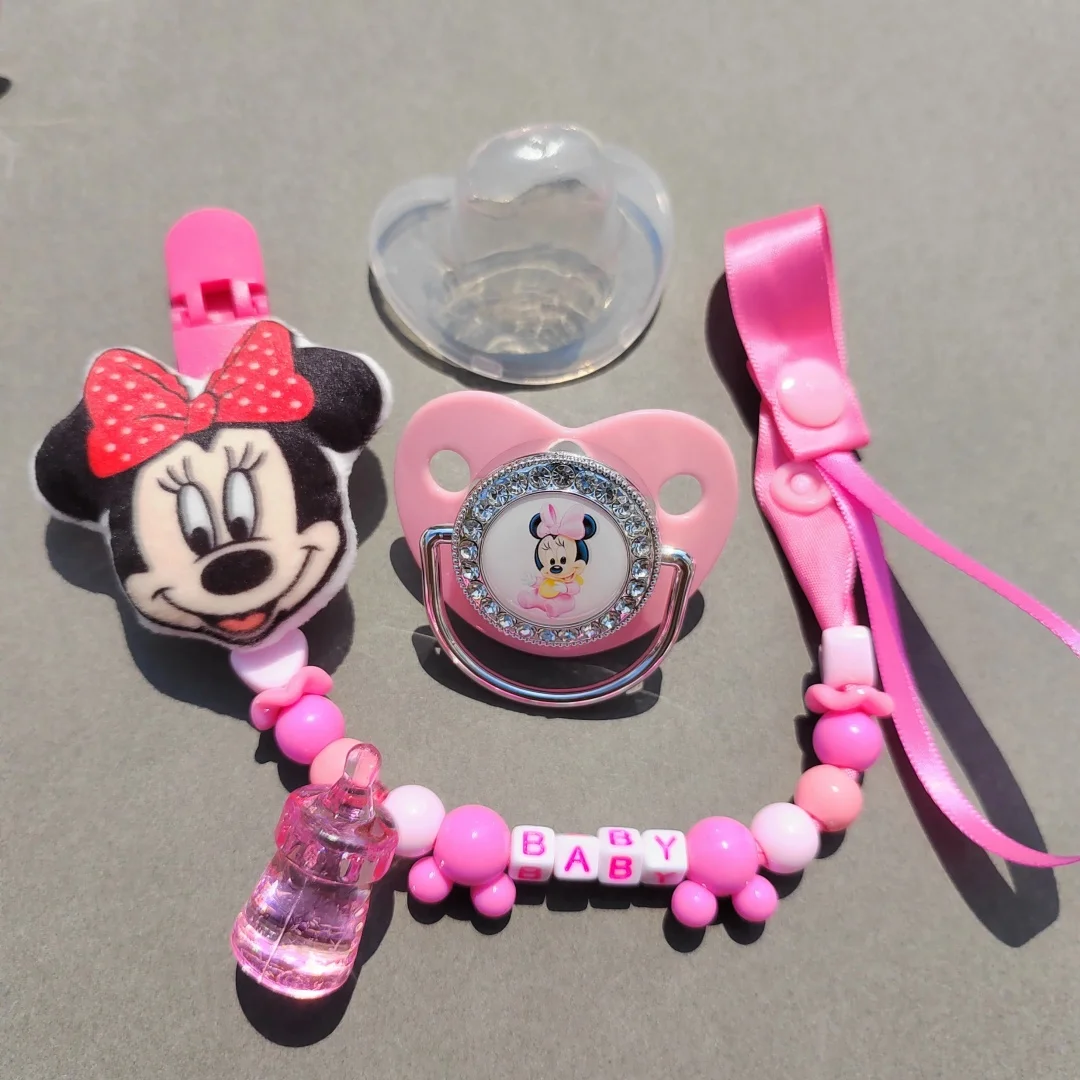 New crawl Suit Minnie Baby Baby Pacifier Clip Chain set Baby pacifier Soothing Baby Shower Gift BPA-free silicone baby teat