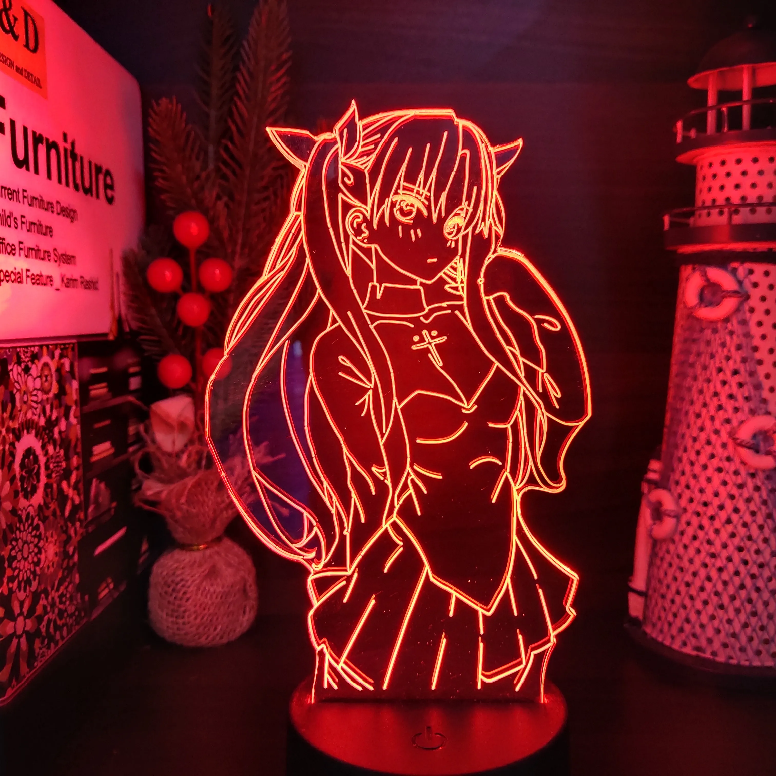 Fate/Stay Night Tohsaka Rin Anime 3D LED Illusion Lamp Nightlights Lampara for Home Decor Table Lamp Collector Color Changing