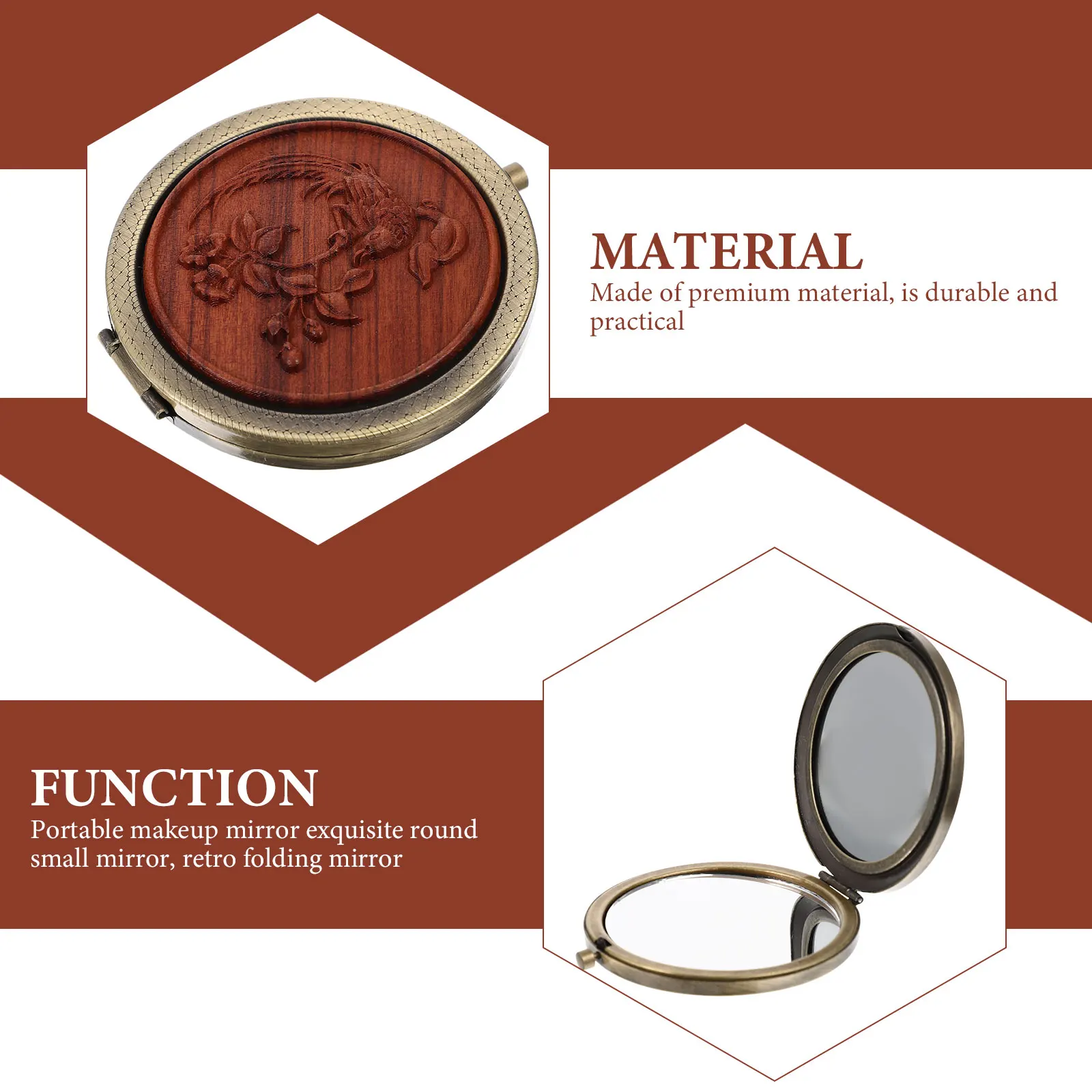 Retro Vanity Mirror Folding Small Makeup Mirrors Vintage Compact for Women Handheld Travel