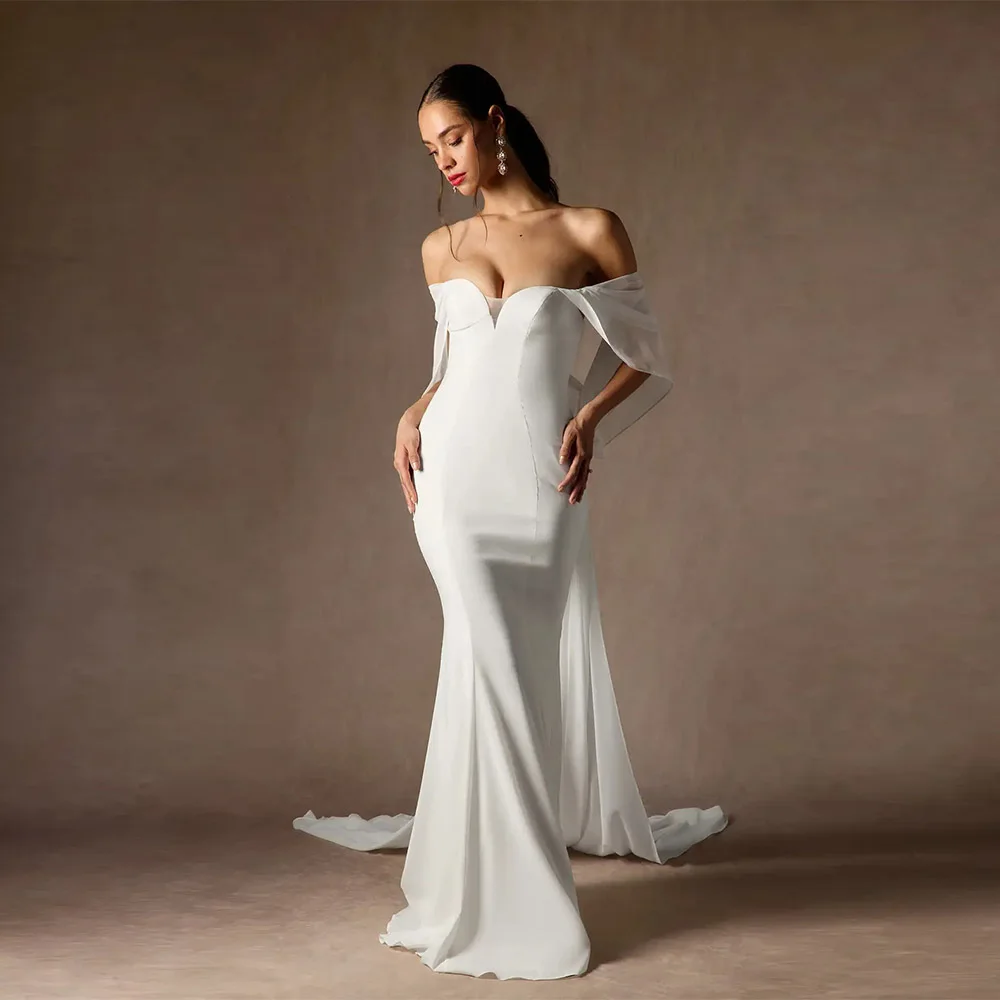 

Customized Simple Mermaid Wedding Dress Sexy Elegant Sweetheart Off Shoulder Bride Dresses Button Back Vintage Bridal Gown