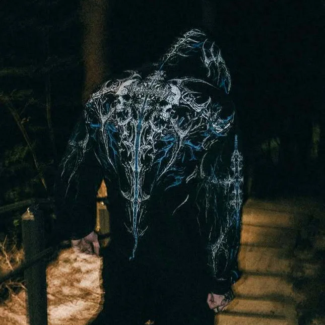 

Мужская готическая толстовка на молнии в стиле стритвир, черная, дерзкий городской темный стиль, повседневная оверсайз-куртка, спортивная толстовка с капюшоном