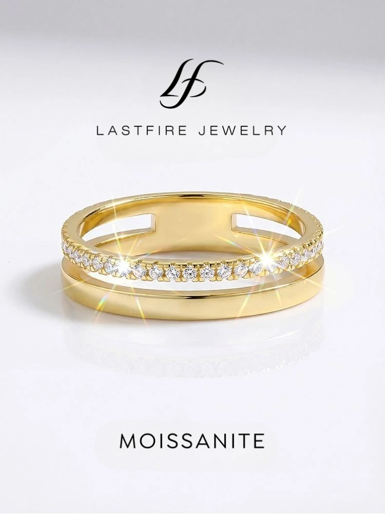  Luxury Real Moissanite Diamond Round Double Layered Ring For Women 925 Sterling Silver Engagement Wedding Fine Jewelry