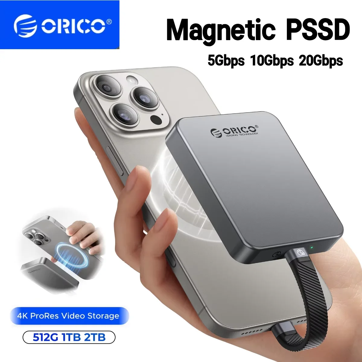 

ORICO Magnetic PSSD 1T 2T 4T External SSD for iPhone 16 15 Pro/Max Record/ Store SSD Up to 2000MB/s Mobile Solid State Drive