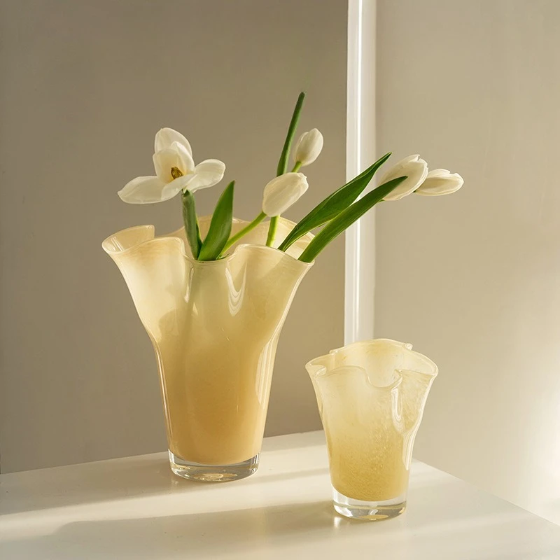 PYH creative wavy mouth cabbage glass vase home soft decoration countertop hydroponic fruit plate ornaments