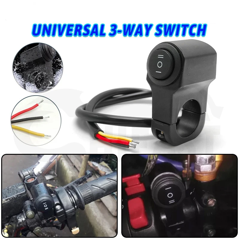 Motorcycle Universal 3 Way Switch ON OFF Mini Driving Light Switch With Clip Waterproof