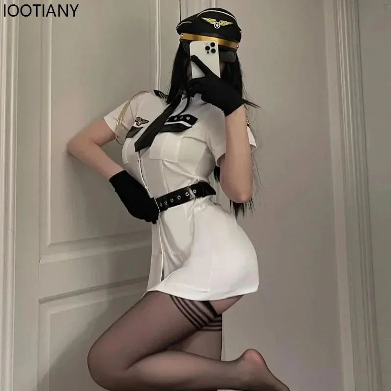 Sexy Women's White Police Officer Uniform Carnival Fancy Party Dress Cosplay Costume Anime Officer Roleplay Outfit Clubwear