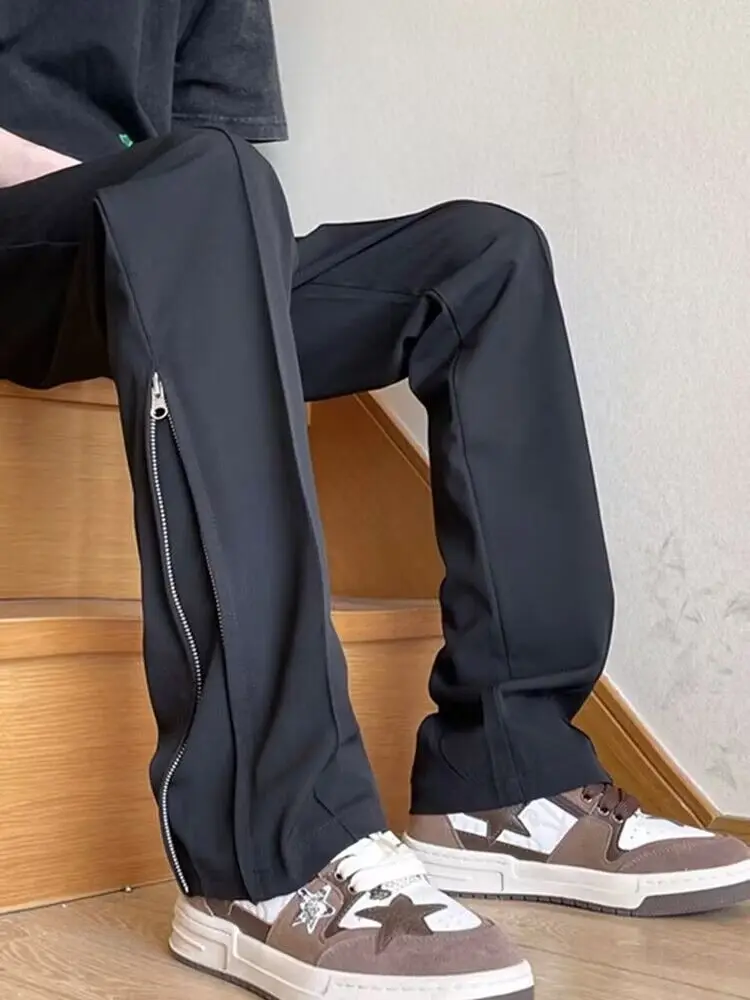 

Zip Cuff Trousers Unisex Spring Autumn American Retro High Street Trendy Italian Style Tailored Pants