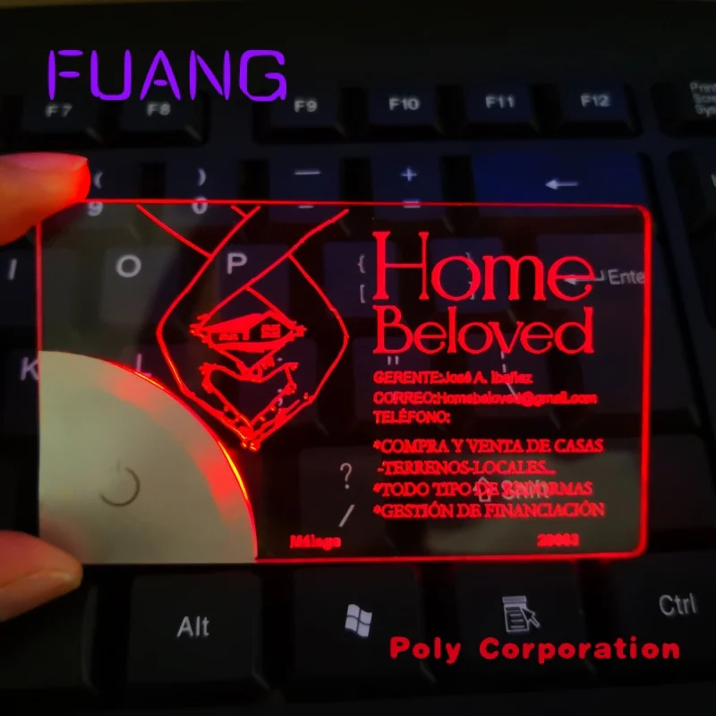 LINLI Custom Message Engraved Acrylic Business Card LED Glow Name Card Light Up Name Tag