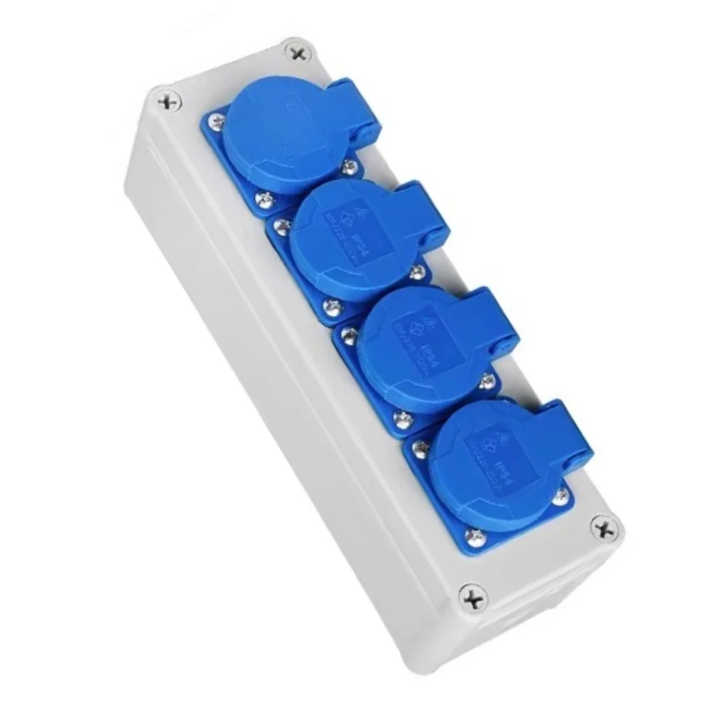 IP54 Wall Distributor 16A 4 Gang Waterproof Socket Box For EU For Schuko Power Distribution Construction Industrial Outdoor Use