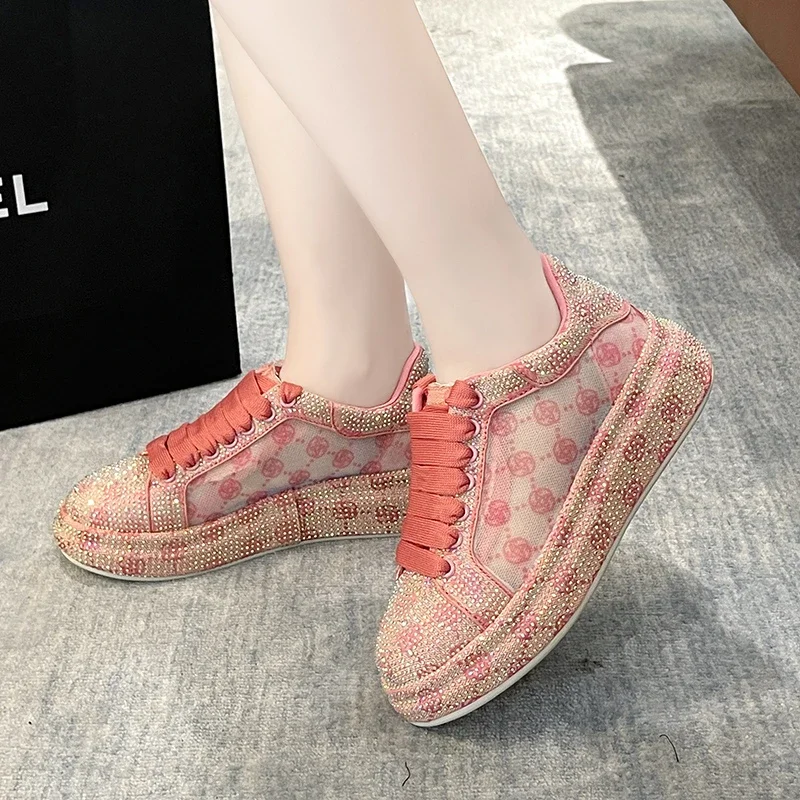 

Women Summer Mesh Fabric Platform Shoes Platforms Sneakers Shine Bling Rhinestone Casual Shoes Woman Sneakers Designer Shoes