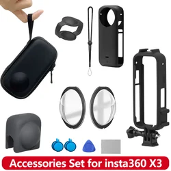 X3 Accessories Set for Insta360 X3 Lens Guards Carrying Case Silicone Case Lens Protector Cap Protective Frame for Insta 360 X3