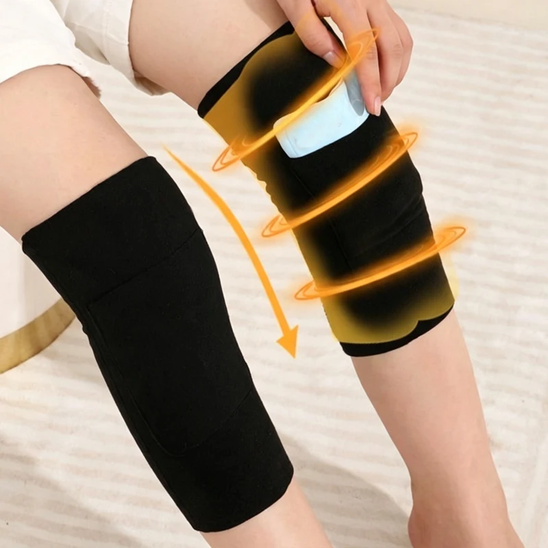 Winter Warm Knee Pads Thermal Velvet Fleece Joint Protection Wrap Sleeve Heat Patch Pocket Anti-cold Arthritis Joints Knee Brace