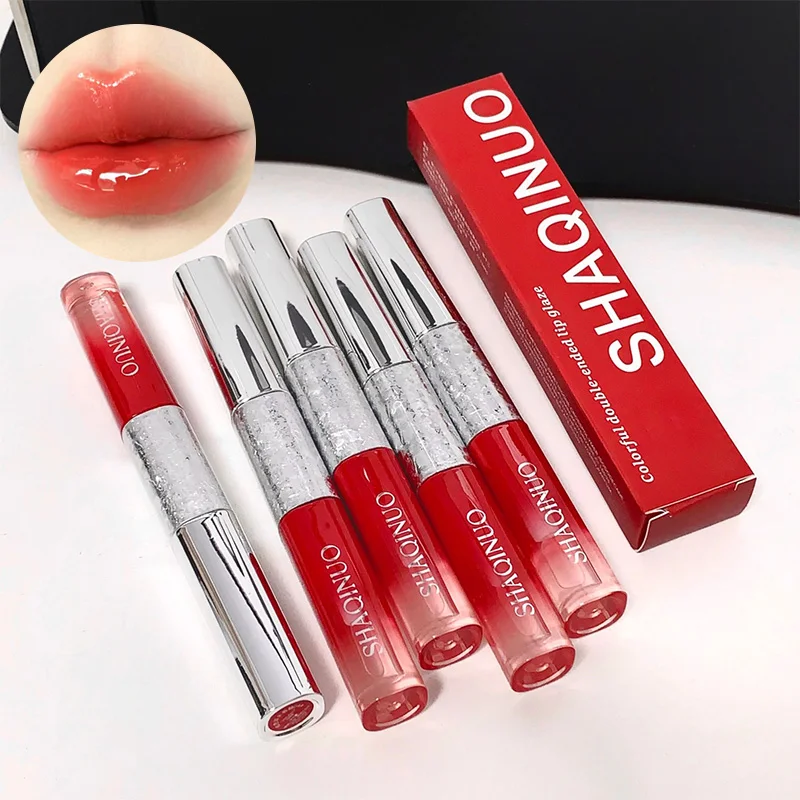 双頭リップグレーズレッドフェスティバルデザインマット&グロッシー2 in 1、バレンタインデーの装飾に最適