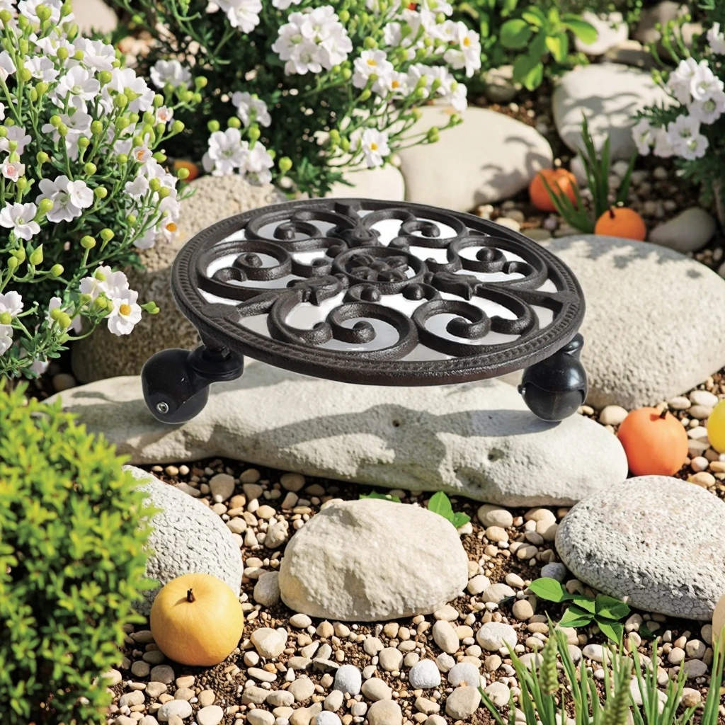 Cast Iron Animal Plant Stand Weather Resistant Waterproof Portable Garden Ornament Wheels Durable Metal Planter Holder Painted