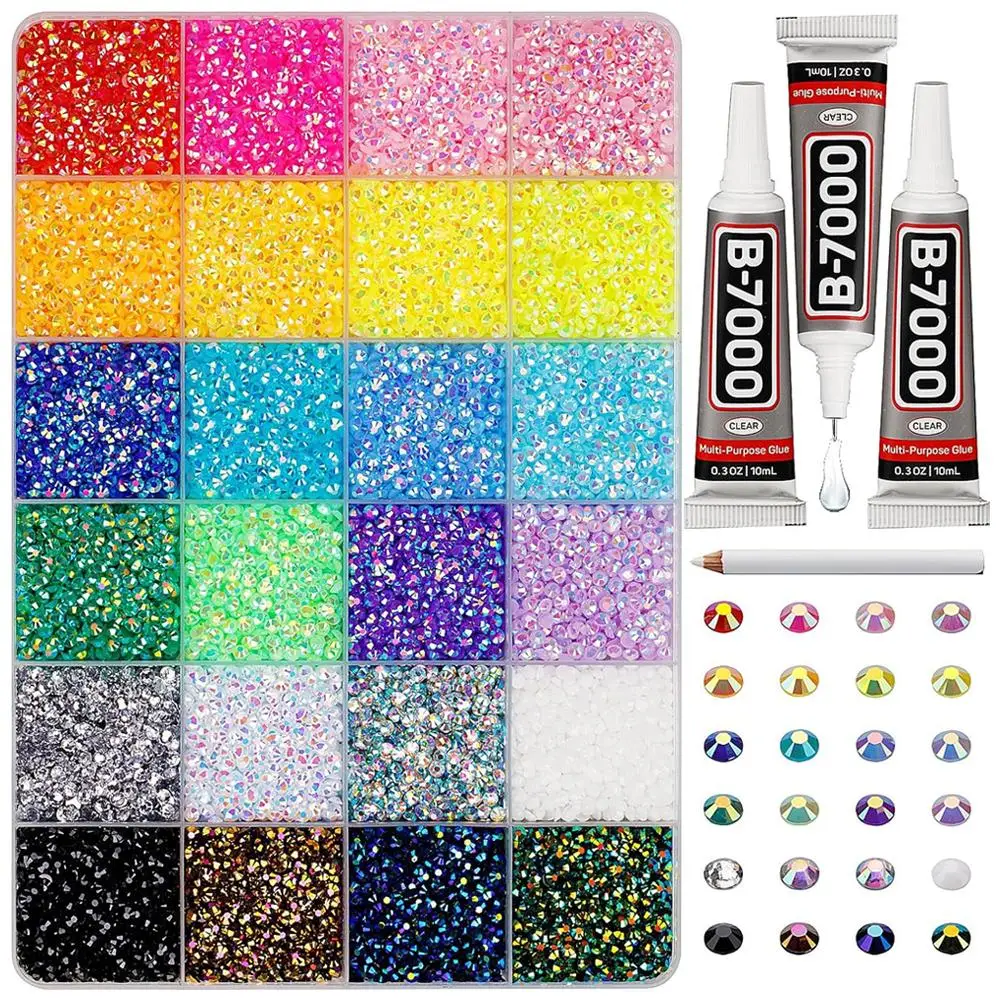 

Colorful DIY Resin Rhinestone Kit Multicolor 3mm Flatback Gems with Tools and Glue for Nail Art Clothing Phone Cases Crafts