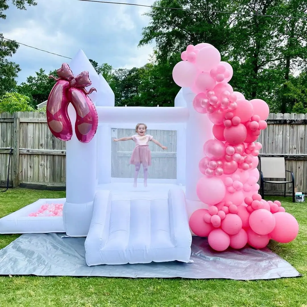Wedding party white inflatable bounce house combo jumping inflatable castle with blower