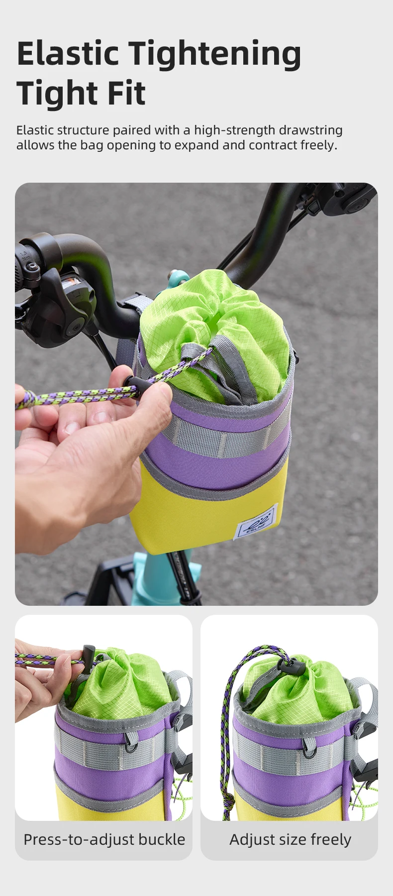 ESLNF Fahrrad-Wasserflaschentasche Fahrradtasche für MTB und Rennrad Patchwork Kontrastfarben Modische Freizeit-Wasserflaschentasche – Detail 6