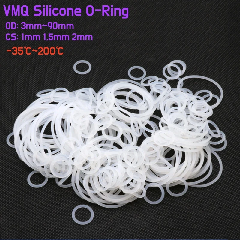5 ~ 100 sztuk VMQ biały silikon spożywczy grubość uszczelki pierścieniowej CS 1/1,5/2mm OD 3 ~ 90mm wodoodporna podkładka izolacyjna gumowy o-ring