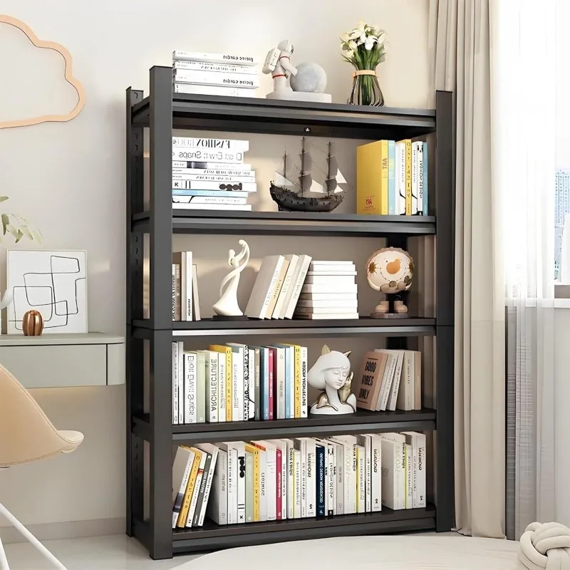 

Tall Bookshelf with Open Shelves, Metal Office Book Shelf, Adjustable Organizer Bookcase, Standing Storage Organizer Shelf for
