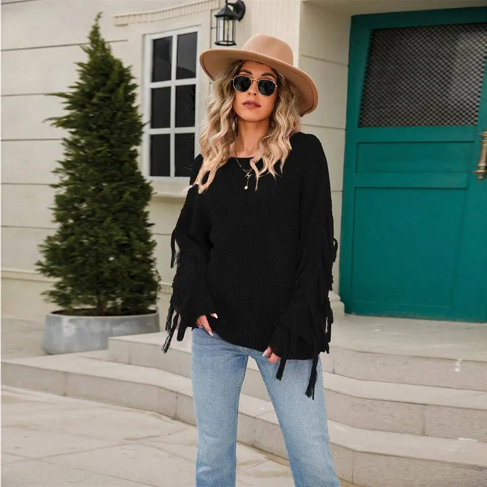 

Свободный вязаный свитер, женский пуловер большого размера с кисточками, весна Faion, Новое поступление 202, женский трикотаж