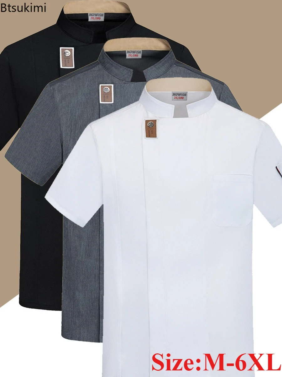 New Summer Chef Jacket Kitchen Shirts Hotel Restaurant Waiter Uniforms Men's Breathable Catering Baking Workwear Plus Size 6XL