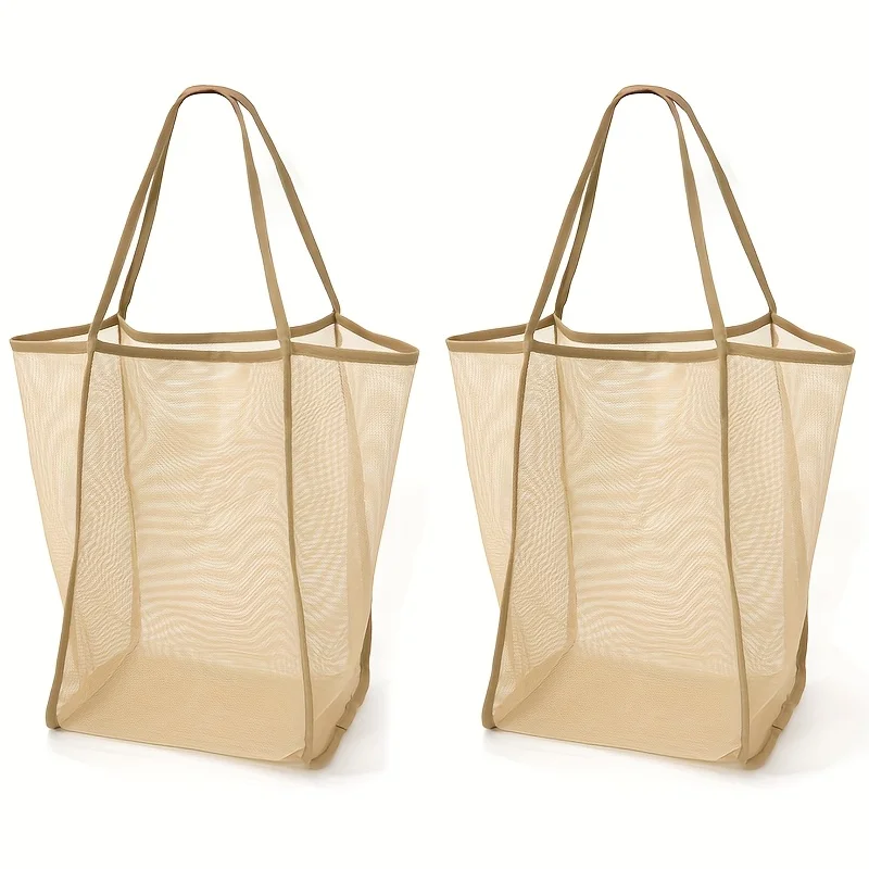 Extra Large Foldable Mesh Tote with Sturdy Handles, Durable Polyester Storage Bag for Beach Toys, Shells, Clothes & Towels