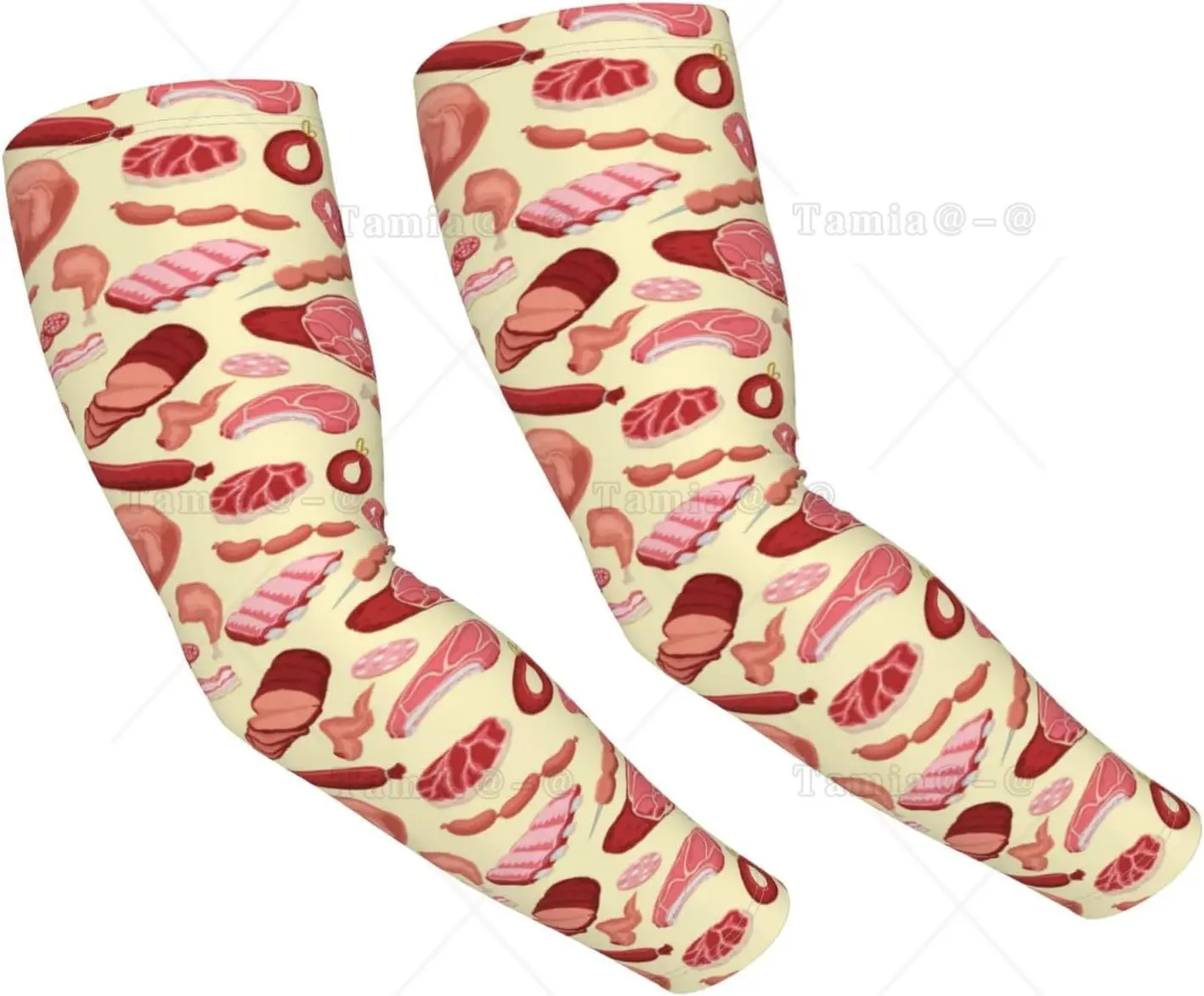 Cooling Arm Sleeves for Men Women Uv Protection Chicken Wings Turkey Salami Print Tattoo Sleeves To Cover Arms Gardening
