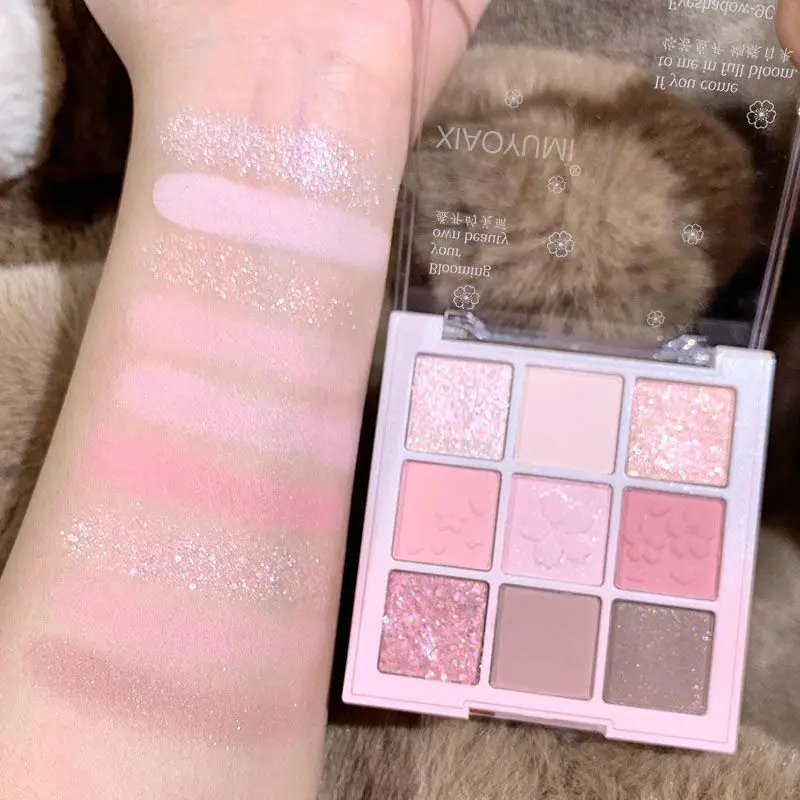 Nouvelle Palette de fards à paupières neuf couleurs Rose Rose Nude marron faible Saturation nacré mat paillettes ombre à paupières maquillage pour les yeux longue durée