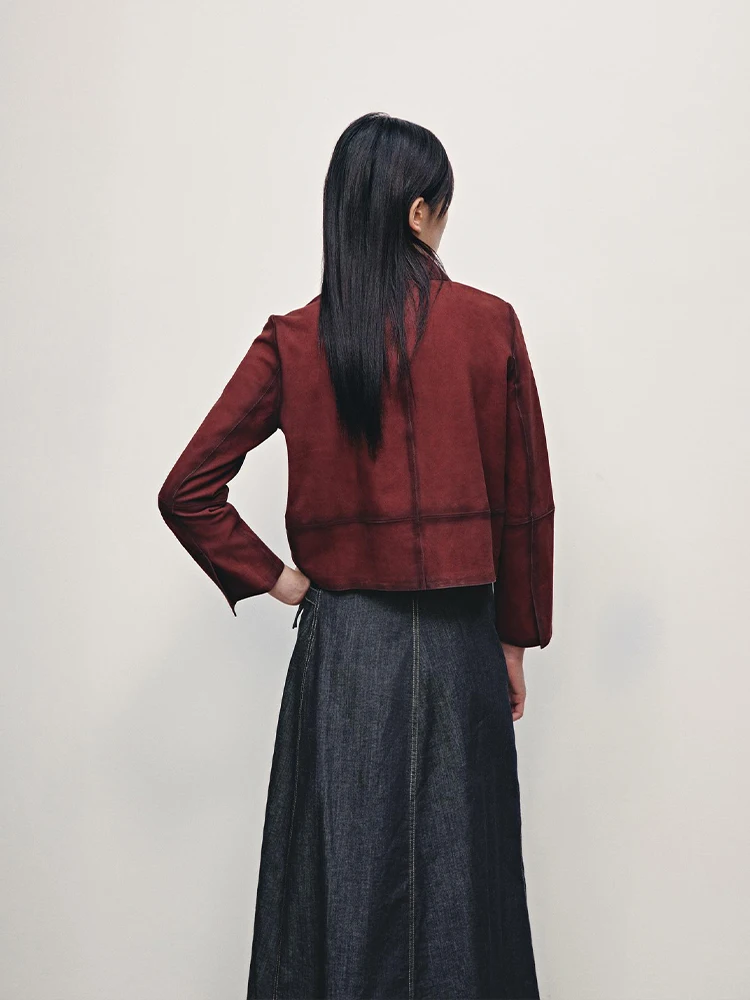 ملابس نسائية جديدة على الطراز الأوروبي والأمريكي، سترة عصرية بسيطة ومتعددة الاستخدامات من جلد الغزال بأكمام طويلة