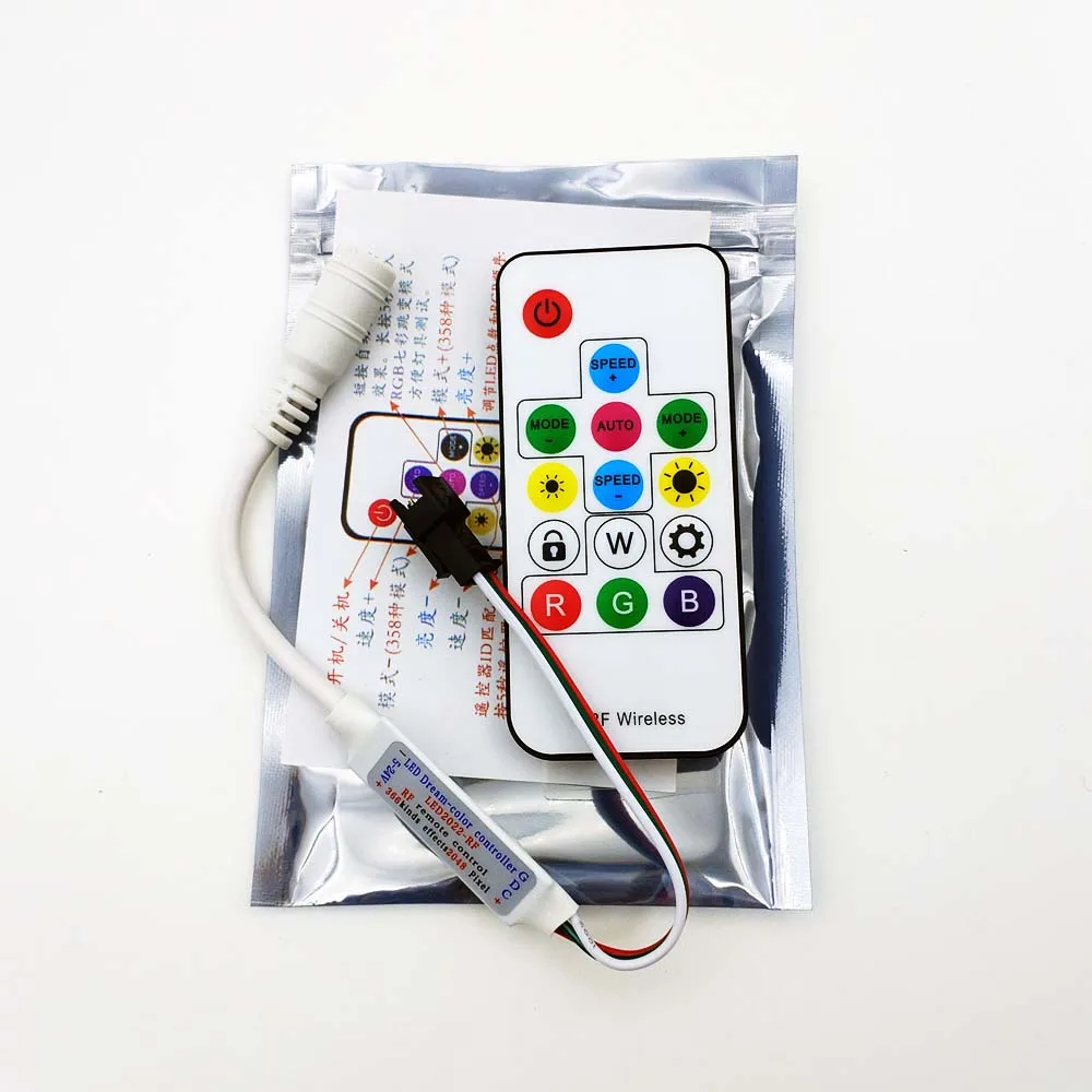 14 Key Iridescent LED Controller Suitable for WS2812B WS2811 LED Strip DC5-24V RF Remote Controller 3PIN Connector 200 Modes