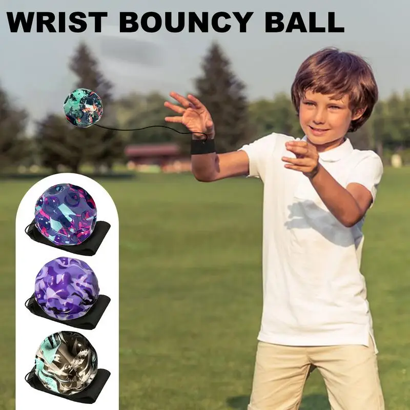 Rebound Balls with Wristband Rubber Sports Bouncy Ball On A String Sports Wrist Ball Return Ball Fun Single Player Toy 2024