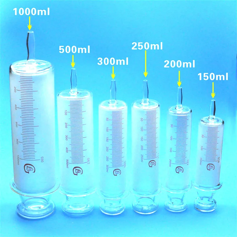 Glass Syringes Glass Enema Sausage Device Large Caliber Glass Sample Extractor Injector 150ml/200ml/300ml/500ml