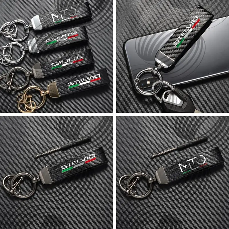 Auto Microfiber Leather Key Holder Keychain For Alfa Romeo Giulia Stelvio Giulietta Tonale 4C Vehicle Accessories