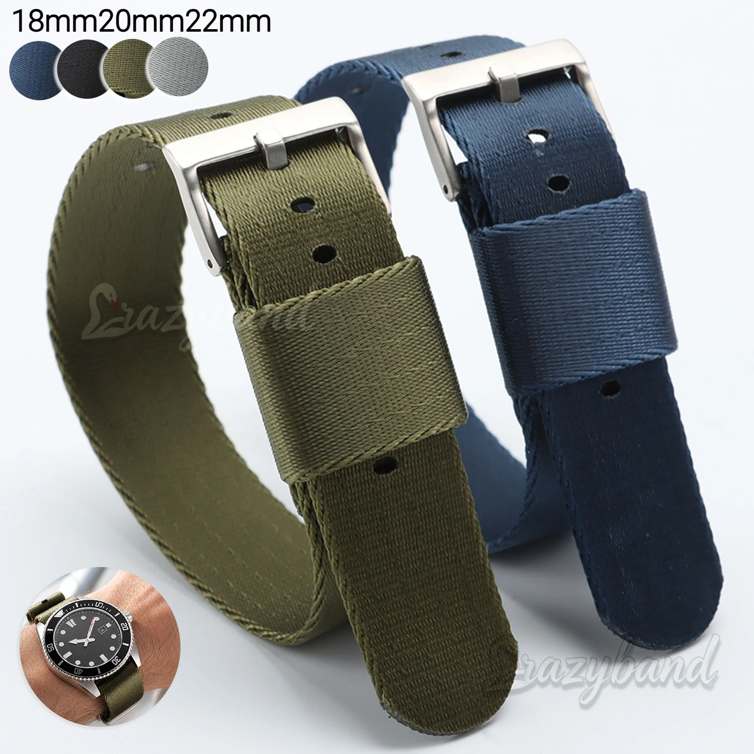 Nylon-Canvas-Uhrenarmband 18mm20mm22mm Universelles Graues Schwarzes Grünes Uhrenarmband Herren Sport Weiches Lässiges Armband Atmungsaktives Zubehör