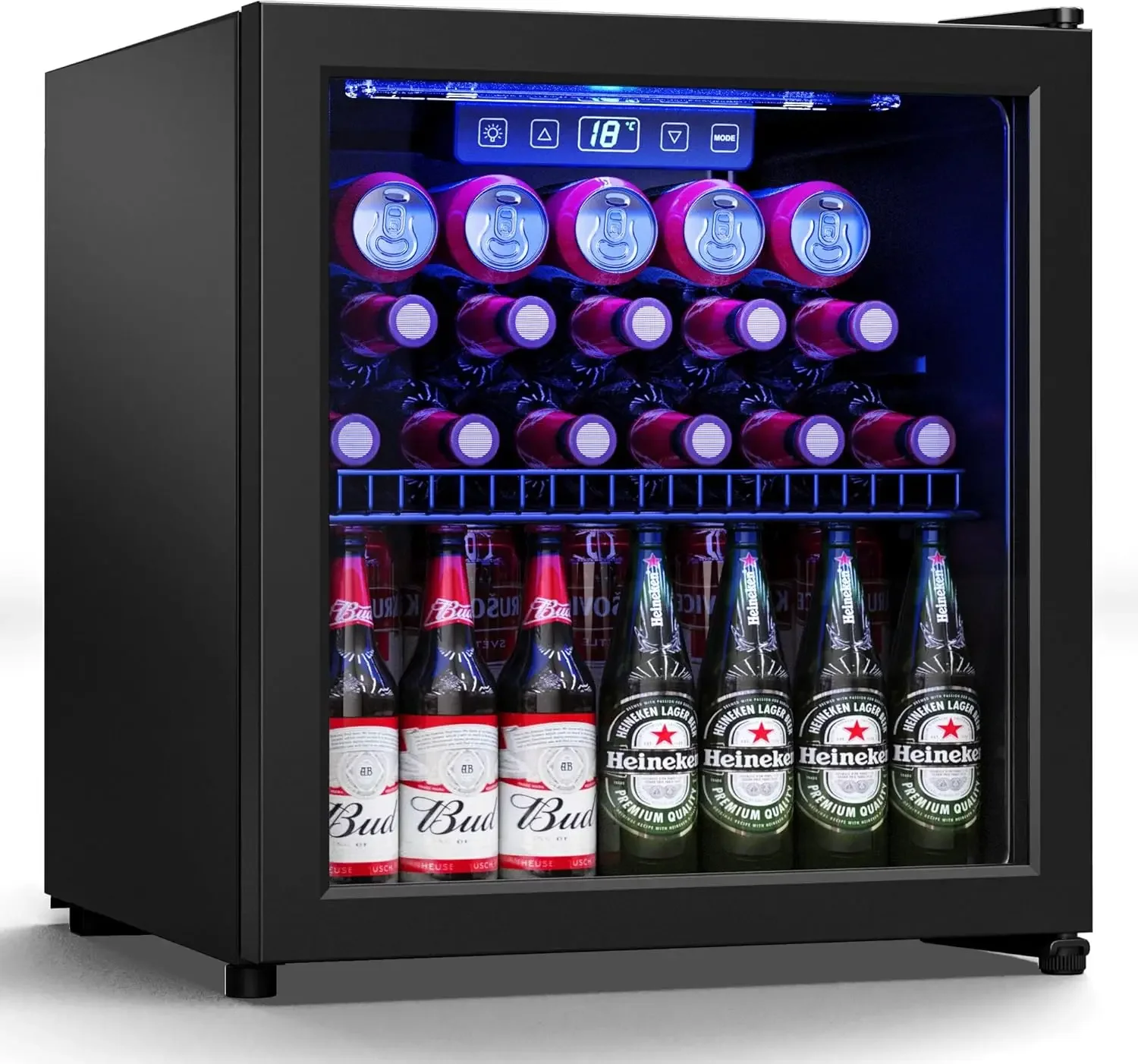 Refrigerator Cooler-70 Cans Mini Fridge Freestanding Cooler with Glass Door, Adjustable Shelves & Digital Temperature Display fo