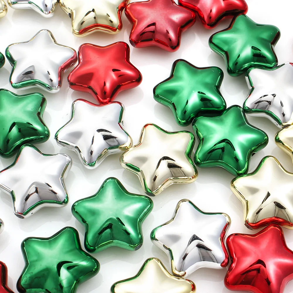 10 Stück 20mm Weihnachtsstern-Acrylperlen, glänzend, UV-elektroplattiert, metallisches Pentagramm, lose Perlen für Feiertags-DIY-Schmuckherstellung – Detail 6