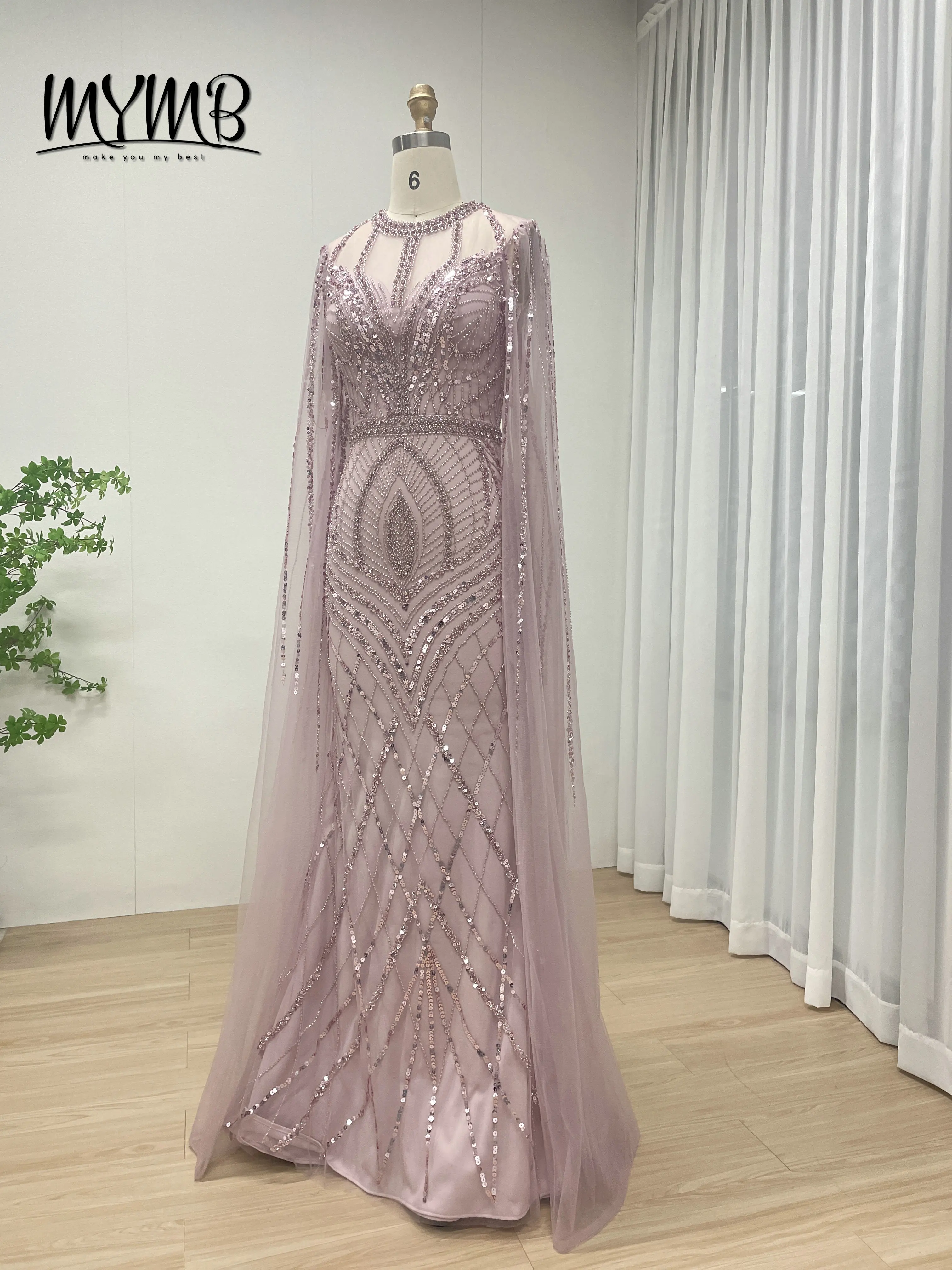 MYMB Robe Couture de luxe adaptée au Banquet orné de paillettes de perles brodées exquises avec manches élégantes MB40291-2