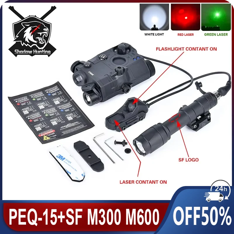 

WADSN PEQ-15 AN Indicator Red Green Blue Laser Strobe White LED Scout Light PEQ15 Hunting Flashlight NO IR Sight Fit 20MM Rail