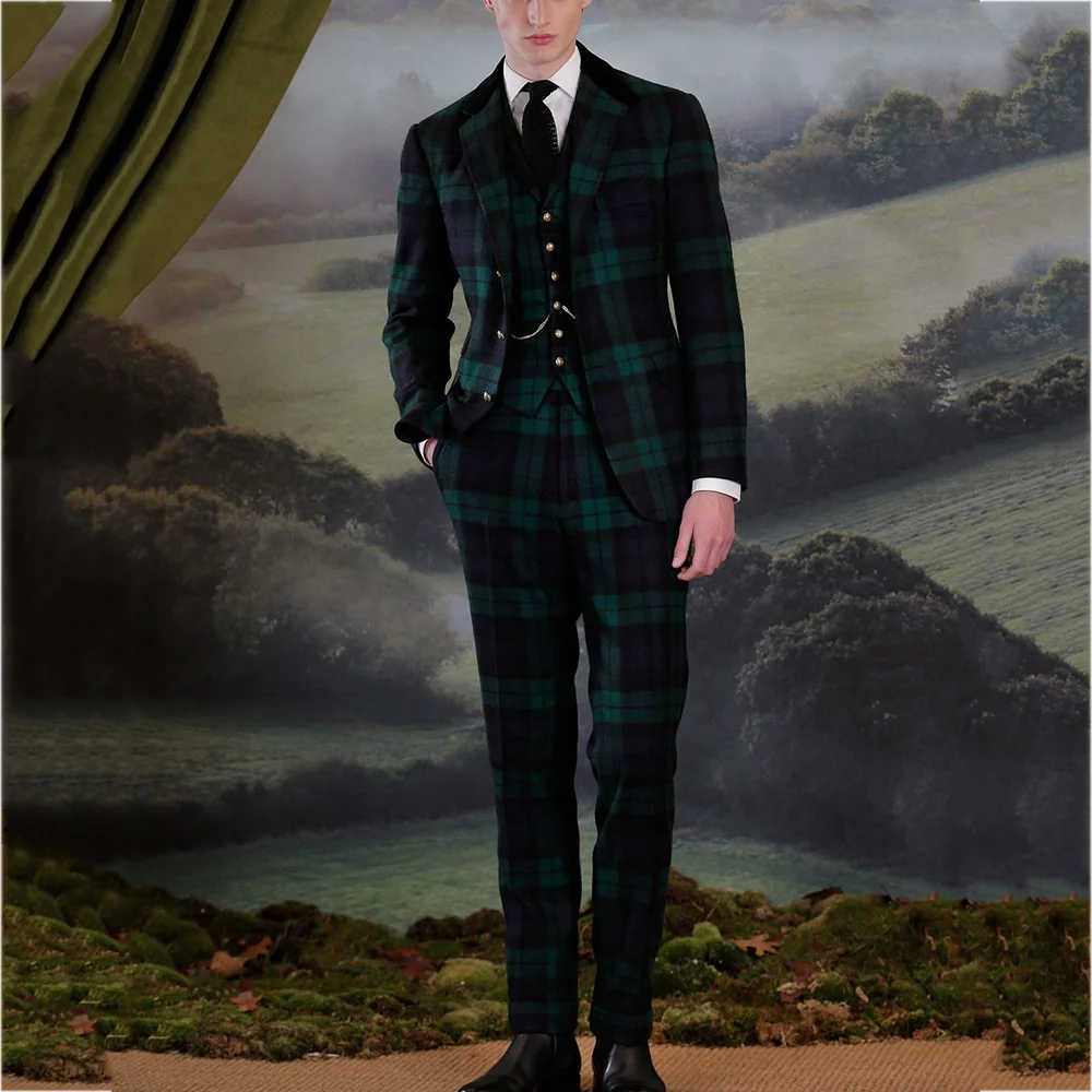 

Тонкий клетчатый костюм для мужчин, деловой повседневный свадебный костюм с пиковыми лацканами, роскошный комплект из трех предметов для джентльмена, комплект мужской одежды для торжественных случаев