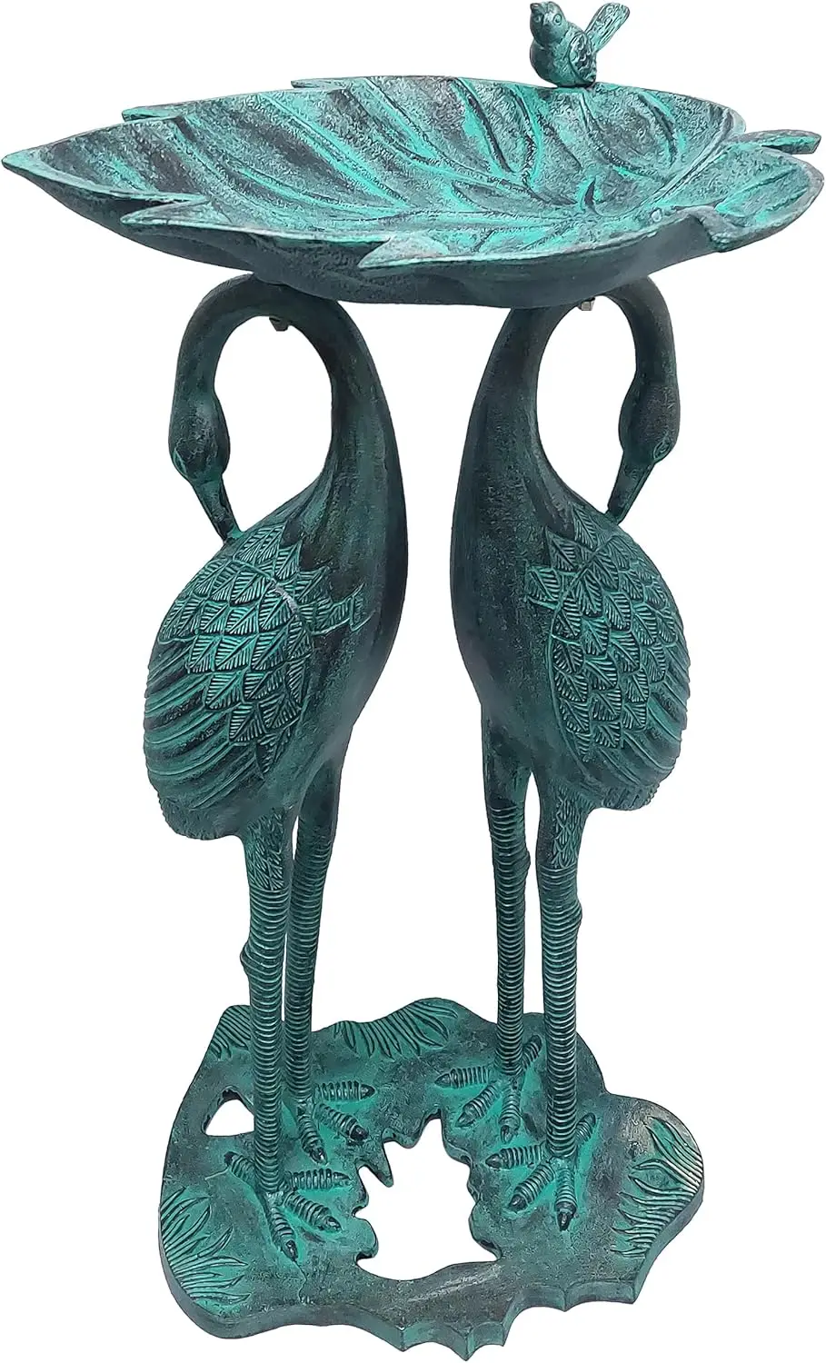 حمام طيور من الألومنيوم المصبوب مقاس 30 بوصة مع وعاء أوراق شجر، لمسة نهائية من باتينا سوداء، ديكور خارجي مقاوم للطقس