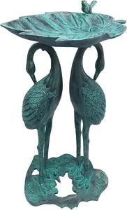 30-inch Cast Aluminum Bird Bath with Leaf Bowl, Black Patina Finish, Weather-Resistant Outdoor Decor