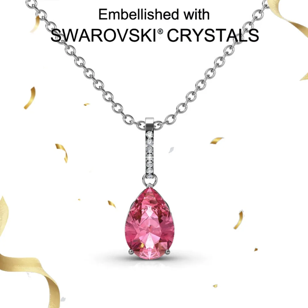 

Daisini 925 Sterling Silver Ruby Color Waterdrop Pendant Necklace for Women Wedding Jewelry with Swarovski Crystals Party Gifts