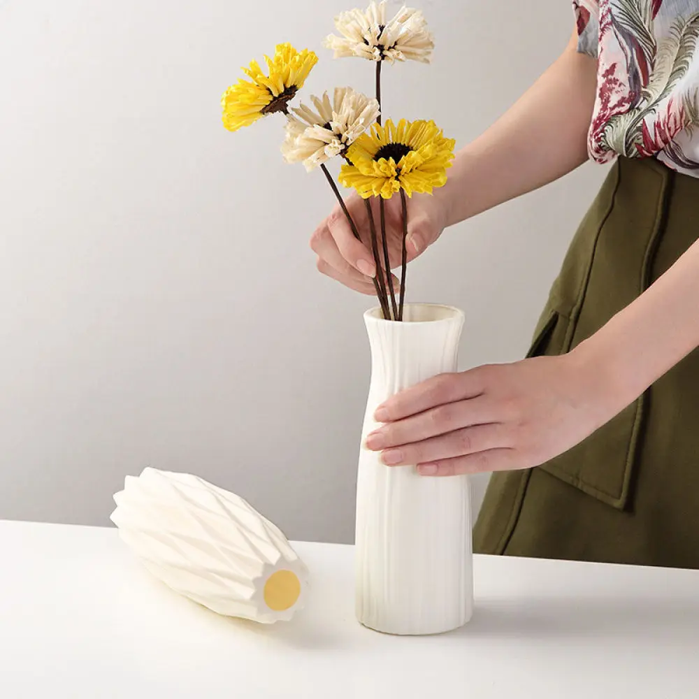 Nordic Style Plastic Vase Decorative Ceramic Texture Plant Pot Desktop Flower Arrangement Holder For Living Room Wedding