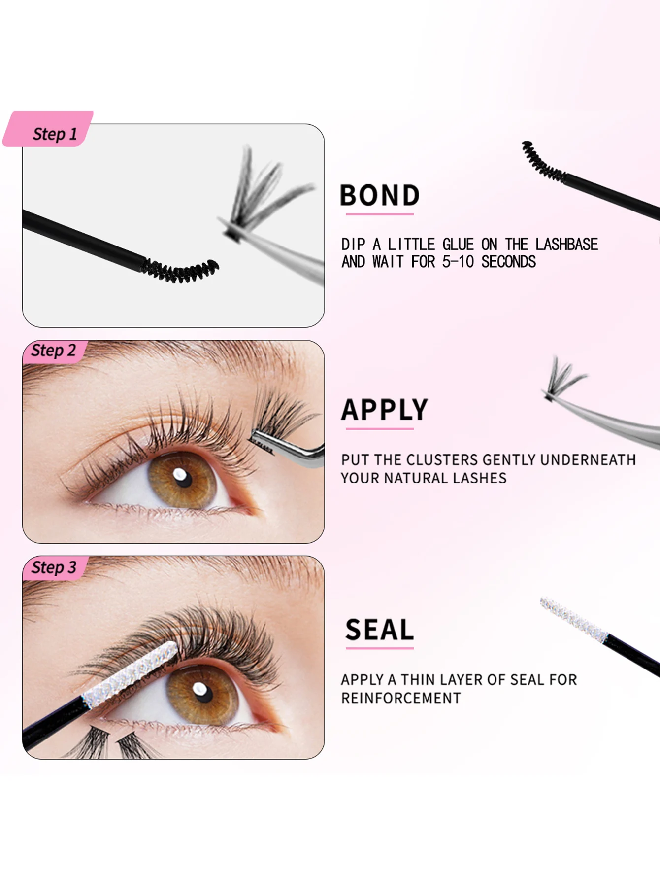 Lash Bond and Seal 10ml Super Strong Hold Lash Glue Remover 5ml Kit with Double headed eyelash brush and eyebrow brush Tweezers