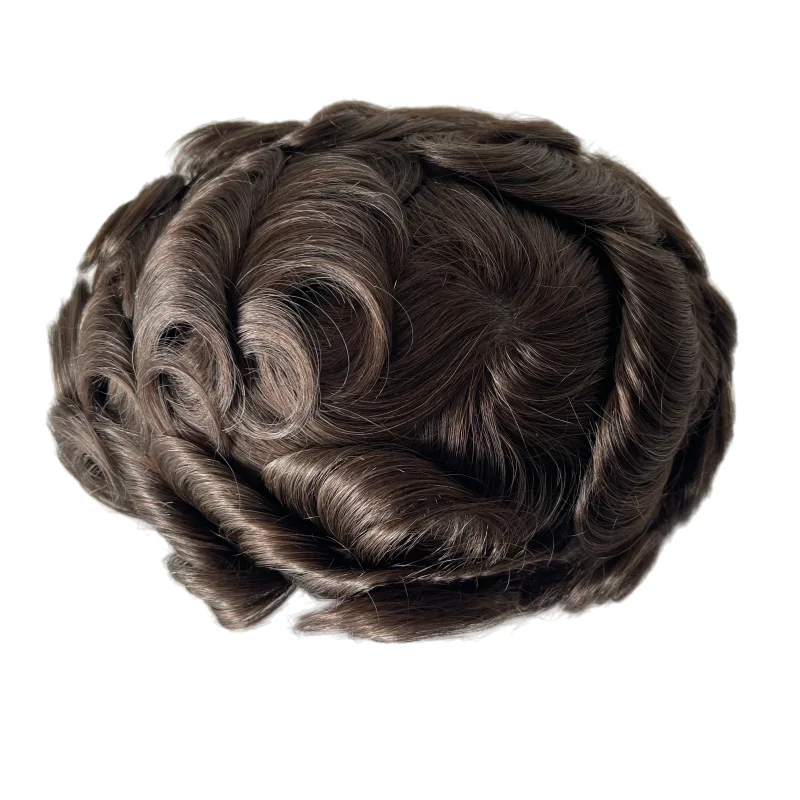 قطع شعر بشري عذراء ماليزية # 5,32 ملم موجة الشعر المستعار 8x10 فولت حلقة 03 وحدة الجلد رقيقة جدا للرجال #5