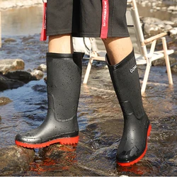 High-top Men's Rain Boots Non-slip Comfortable Rain Boots Velvet Warm Long Water Boots Kitchen Work Fishing Waterproof Shoes