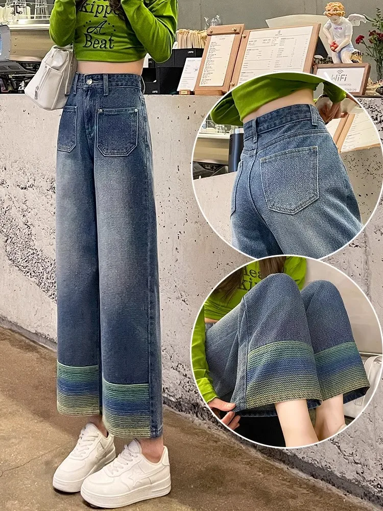 

High Waist Loose Fit Straight Leg Jeans Women's Spring 2025 Casual Denim Nine-Five Pants Leg Covering Small Size Cigarette Pants