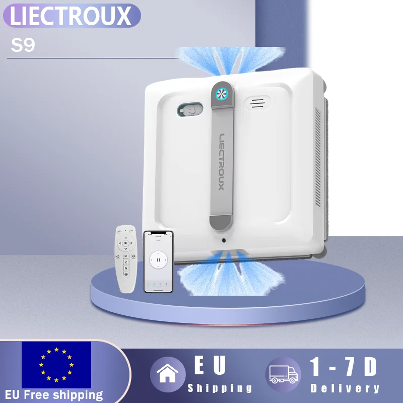 Robot Limpiacristales LIECTROUX S9 con 9000Pa de Potencia de Succión, Limpiador de Vidrios Remoto para Hogar y Oficina, Robot de Limpieza con Rociador Automático